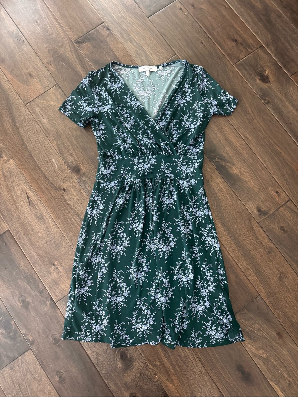 Lark & Ro Green Floral Wrap Dress